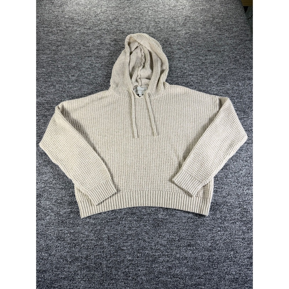 Sage + Stone Sweater Womens Large Beige Stretch Waffle Knit‎ Ribbed Hem Cozy